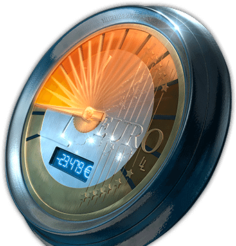 3D Rendering einer Euromünze in der Optik eines Tachos