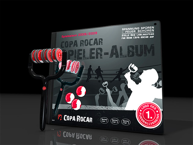 Rendering einer Rassel und eines Sammelalbums