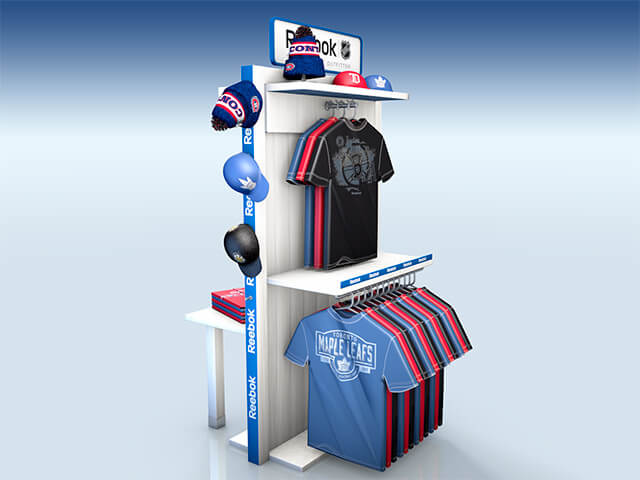 Rendering eines Shop im Shop Systems in Form einer Sportumkleide – Vorderseite