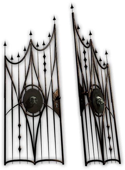 3D Rendering eines halb geöffneten Gittertors