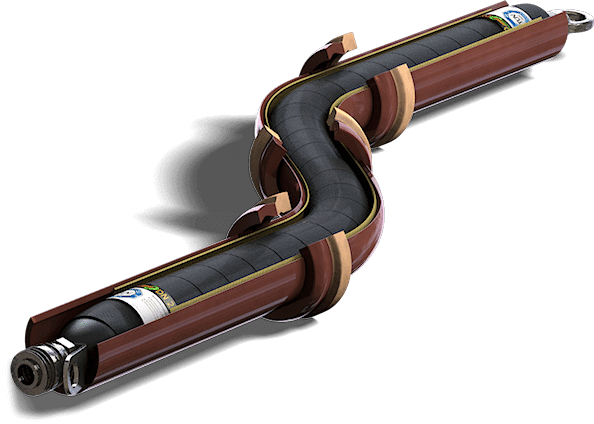 3D Rendering eines Abflussrohres mit einem Schlauchsystem zur Rohr-Abdichtung