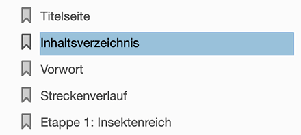 Bildschirmfoto der Lesezeichenleiste in einem PDF