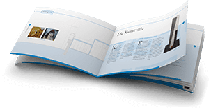 Doppelseite der Imagebroschüre für die Kunstvilla im KunstKulturQuartier Nürnberg