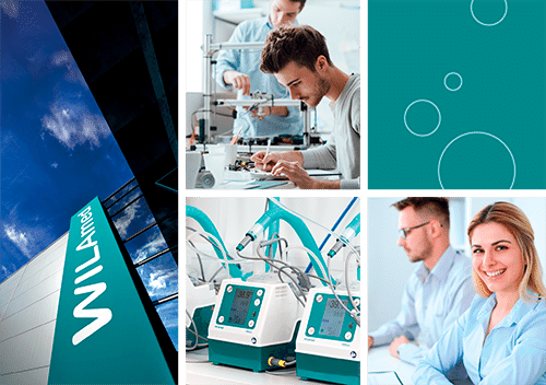 Messewand mit verschiedenen Bildkacheln