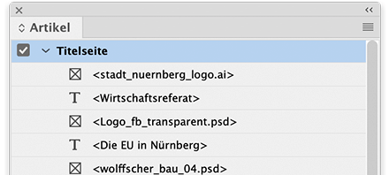 Artikel-Palette in InDesign, welche die logische Reihenfolge der Inhalte eines ePubs definiert
