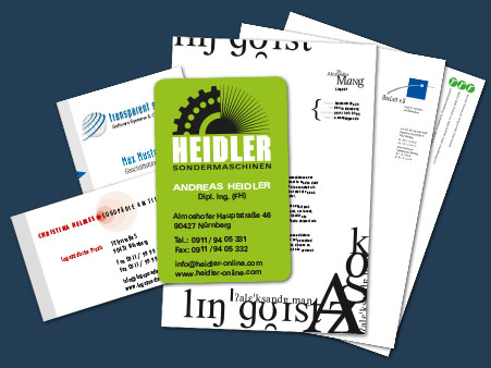 Diverse Visitenkarten- und Briefbögen-Entwürfe