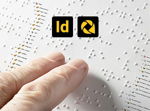 Hand mit Braille-Schrift und eingeblendeter Tag-Struktur eines barrierefreien PDF-Dokuments – Barrierefreie PDFs mit InDesign und MadeToTag erstellen Schulung