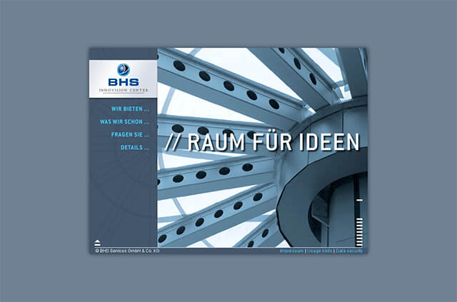 Screendesign-Entwurf für eine anmietbare Event-Location