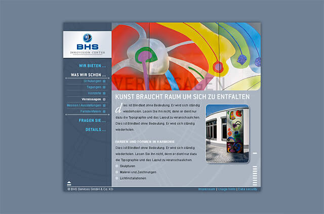 Screendesign-Entwurf für eine anmietbare Event-Location