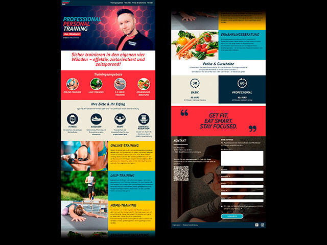 Screendesign-Entwurf für den Personal Trainer Dan Mihailovici, Desktop-Ansicht