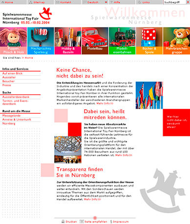 Screendesign-Entwurf einer Unterseite für die Spielwarenmesse Nürnberg