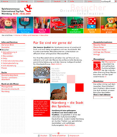 Screendesign-Entwurf einer Unterseite für die Spielwarenmesse Nürnberg