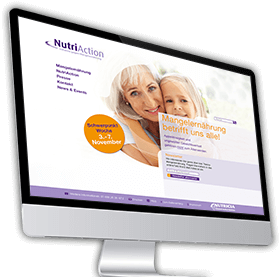 Ein Desktop-Computer auf dem die Homepage einer Informationsseite zum Thema Mangelernährung zu sehen ist